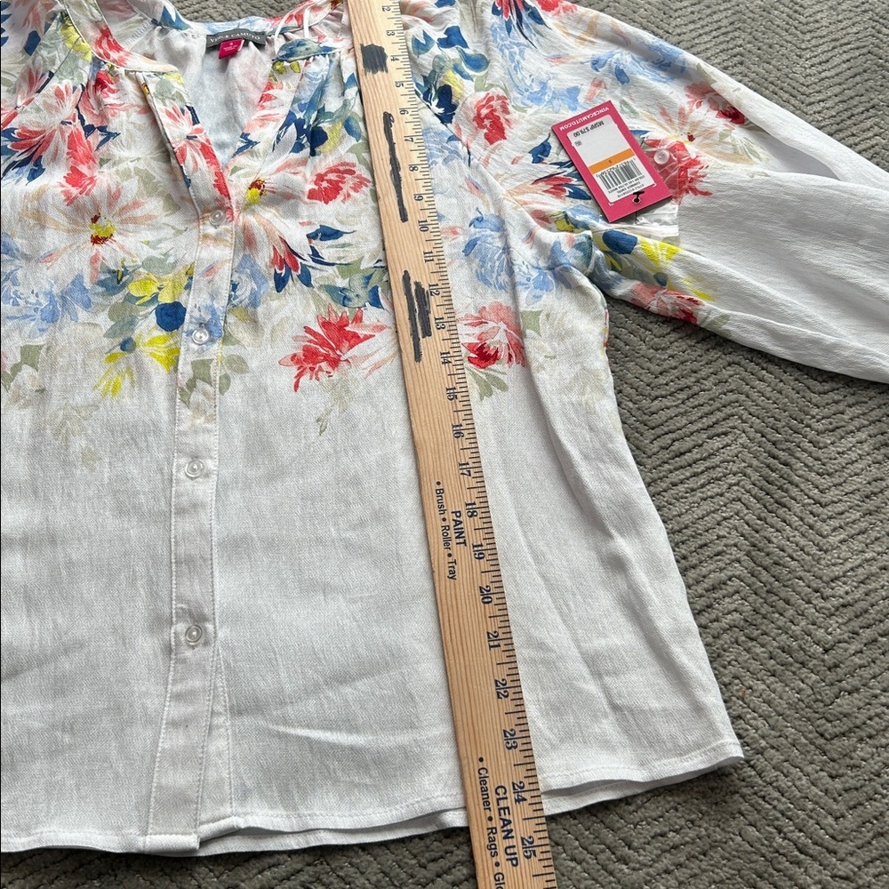 Vince Camuto Summer Swirl Floral Blouse Ultra White Size S Women Boho Peasant - Picture 10 of 11